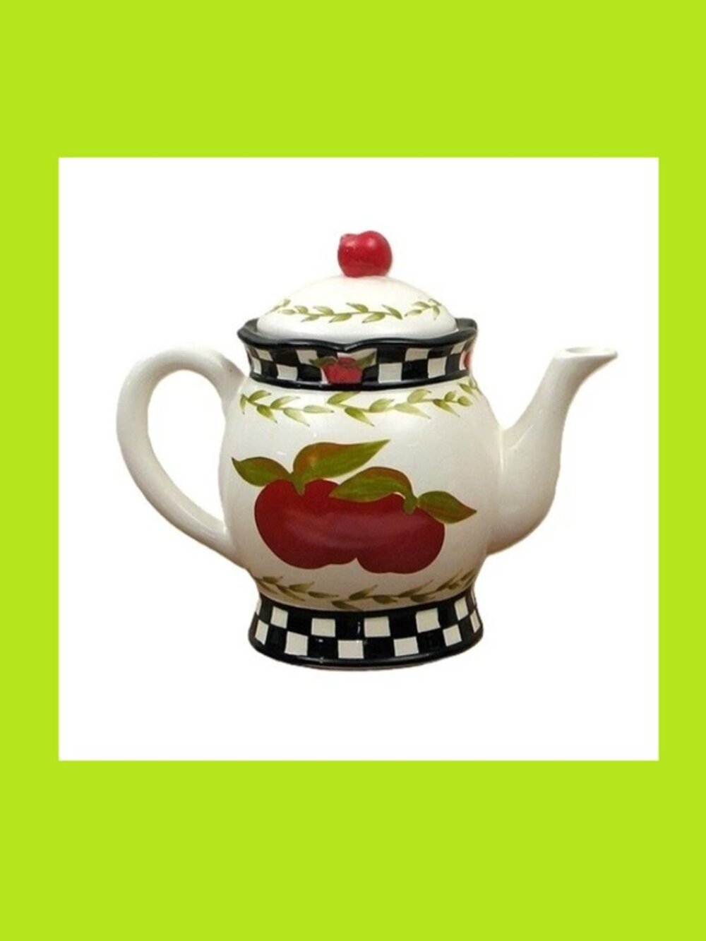Ceramic Apple Teapot 7 1/4" tall by 8 1/2" wide by 5" deep 10913